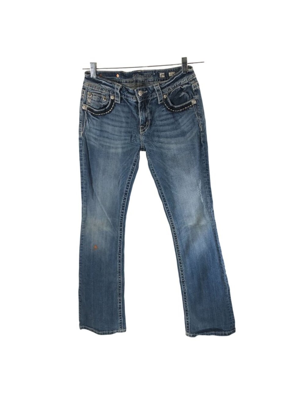 Miss Me Womens Signature Bootcut Jeans Size 29 Medium Wash Distressed Denim